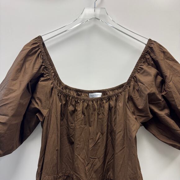 Faithfull the Brand Puff Sleeve Off Shoulder Maxi Tiered Dress Brown Sz 8 - Picture 5 of 9